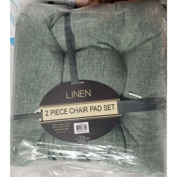 2 THICK REVERSIBLE LINEN CUSHION CHAIR PADS with ties (16