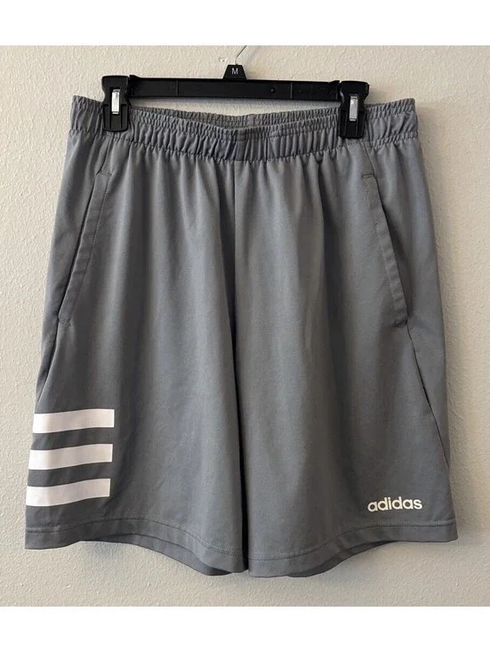 Adidas CLIMLITE Men’s Athletic Shorts - Medium Gray/White Drawstring Pockets