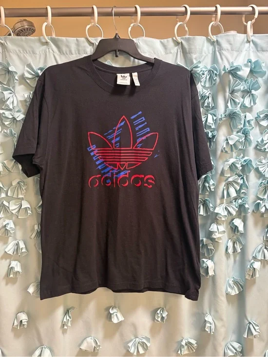 adidas Black Short-Sleeve Tee with Red and Blue Trefoil