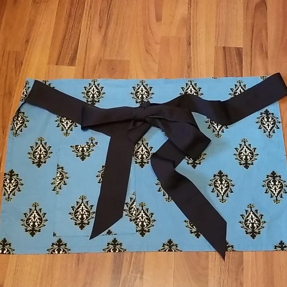 Hen House Linens Blue Black Cocktail Apron with Tie Bow & Pocket