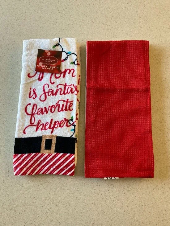 NEW Kitchen Towels Santa Wine Theme St. Nicholas Square/Design Imports