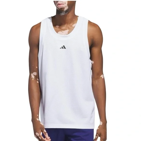 Adidas Basketball Tank Mens 2XL White Mesh Jersey Sleeveless Training NWT