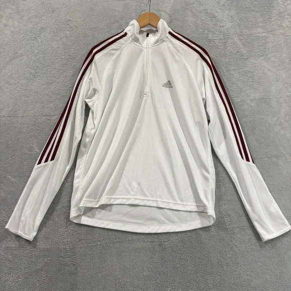Adidas 1/4‎ Zip Men's Medium Long Sleeve Red White Pullover Performance