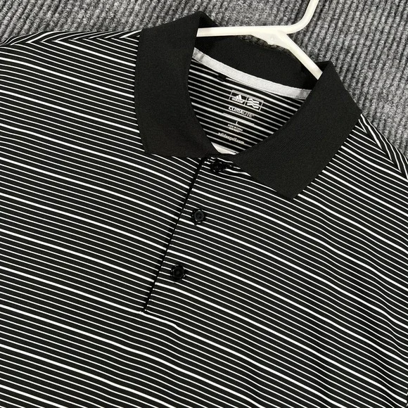 Adidas Polo Shirt Mens Large Black White Striped Short Sleeve Climacool Golf