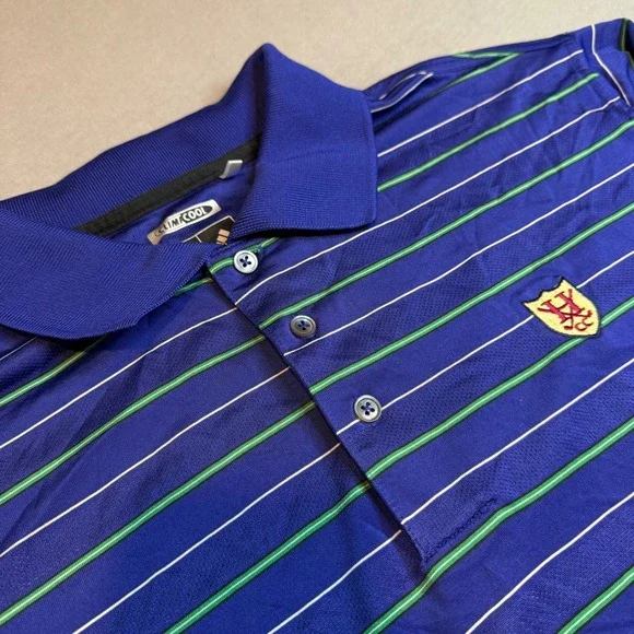 Adidas ClimaCool Mens Large Polo Shirt Blue Green Striped Golf Athletic Top