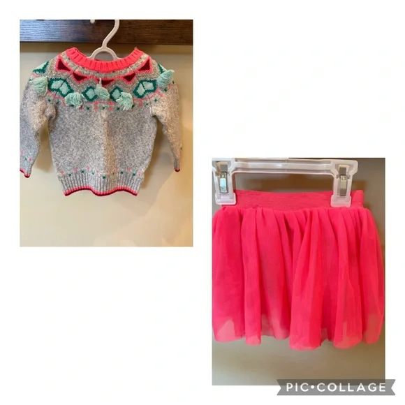 Cat & Jack Toddler Girls Boho Knit Sweater and Tulle Skirt Size 18 Months