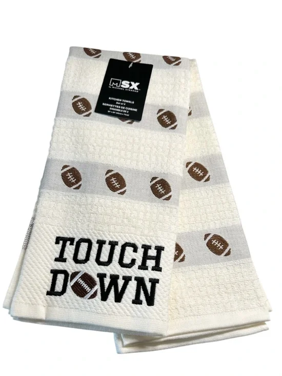 NEW MSX White TOUCHDOWN Football Kitchen Towels - Set of 2