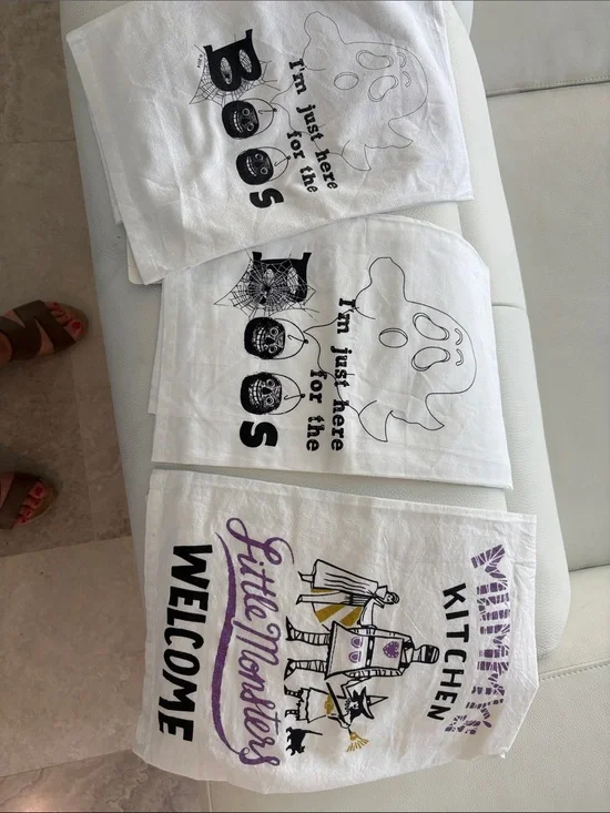 Twisted White Halloween Kitchen Towels with Black and Purple Accents