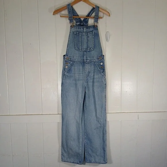 Gap‎ Denim Overalls Kids Size XL (12) Light Wash Blue Adjustable Straps Bibs