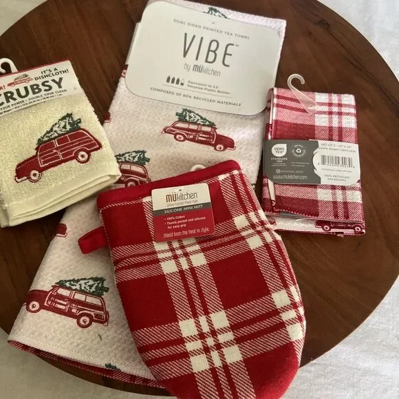 Vibe By MUkitchen 4 Pc Tea Towel Cloths Scrub Recycled Material New