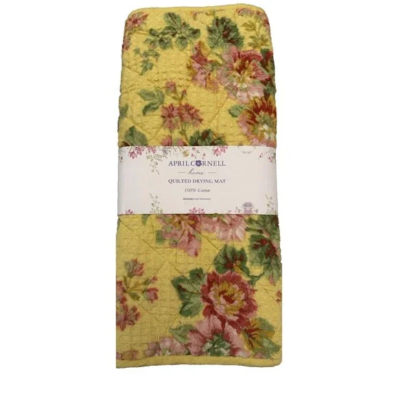 April Cornell Yellow Emmaline Drying Mat Gauze Waffle Weave Top Quilted Back