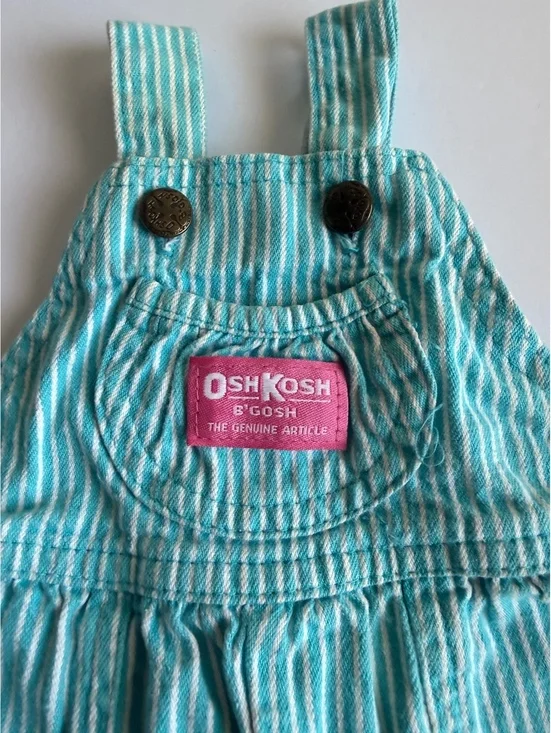 Vintage USA OshKosh B'Gosh Aqua Striped Overalls 3-6M