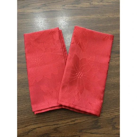 Red Poinsettia Jacquard Cloth Napkins Set Of 2 Red Christmas‎ Holiday Dining