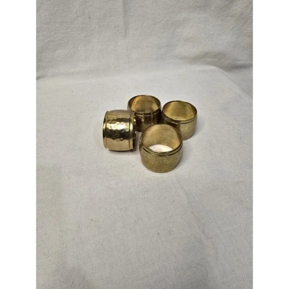 Vintage Brass Napkin Rings Set of 4 Hammered Metal Heavy‎ Everyday Holiday