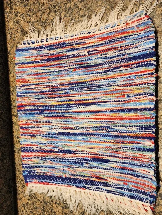Vintage Rag Striped Placemats in Blue, Red, and White, Set Of 5