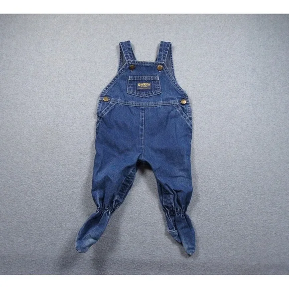 Vintage OshKosh Bgosh Vestbak Denim Footed Overalls Blue Made in USA 6-9 Months