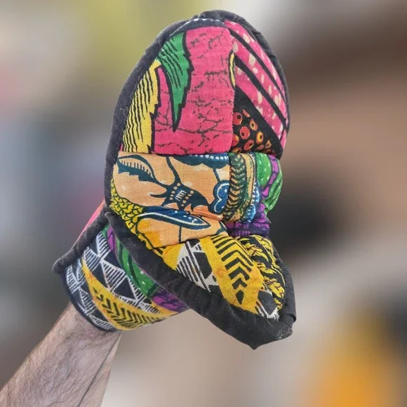 VTG Abstract‎ Open Mouth Oven Mitt Multi Color Patchwork Quilt African Wax Print