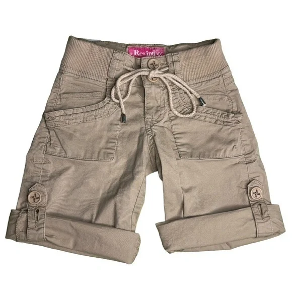 Rewind‎ Girls Shorts Size 7 Tan Khaki Roll Up Adjustable Length Bermuda Shorts