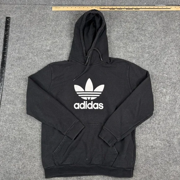 Adidas Hoodie Mens Size XL Black Trefoil Logo Pullover Cotton Sweatshirt
