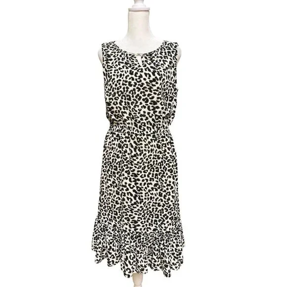 Talbots Petite 6P Leopard Print Cinch Waist Midi Dress