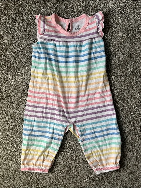 The Honest Company Rainbow Stripe Sleeveless Romper