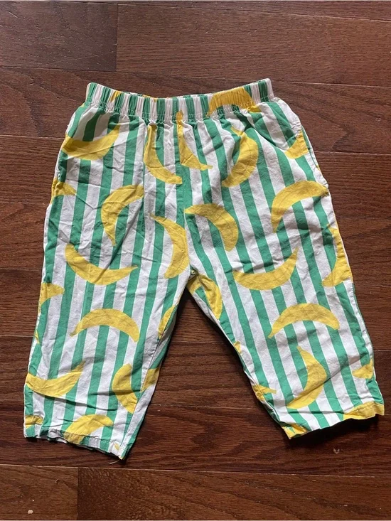 Kids Green & White Stripe Banana Print Bottoms 3T