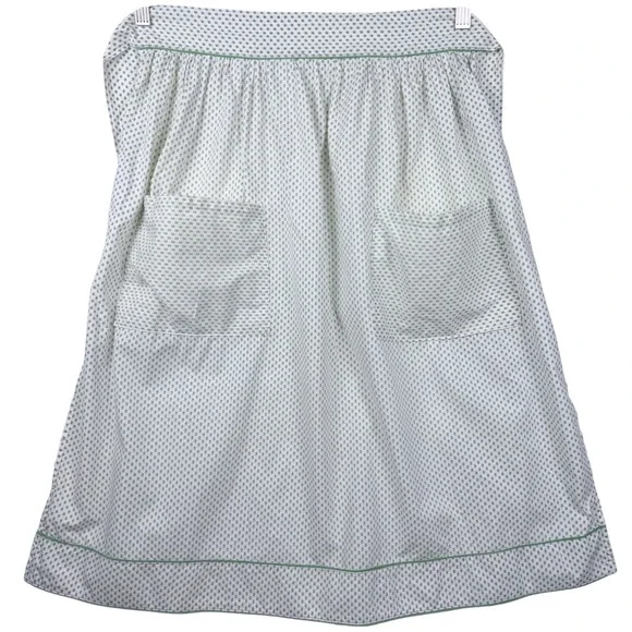 Vintage Green Floral Sprig Half Apron Two Pockets Cotton Retro Kitchen