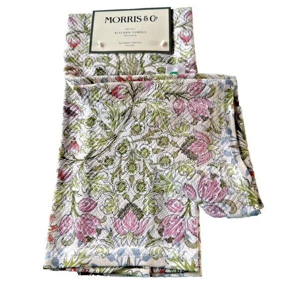 William Morris & Co Hyacinth Kitchen Dish Towels 100% Cotton Set of 2 Holiday