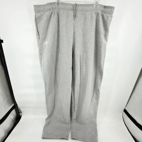 Vintage Adidas Mens 3XL Heather Grey Fleece Sweatpants Open Hem Logo Pants