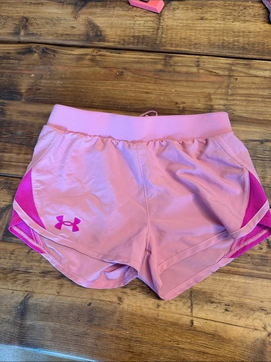 Under Armour Light Pink Girls Athletic Shorts with Hot Pink Accents