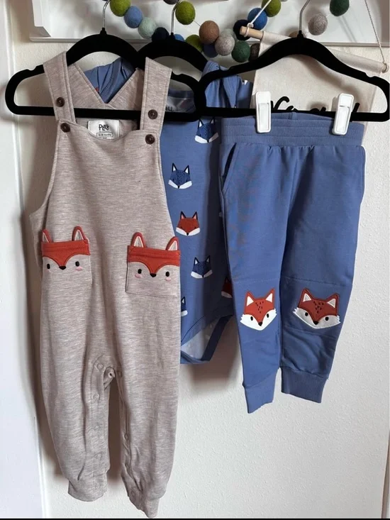 NWT Little Sleepies fox Joggers & Overalls Set