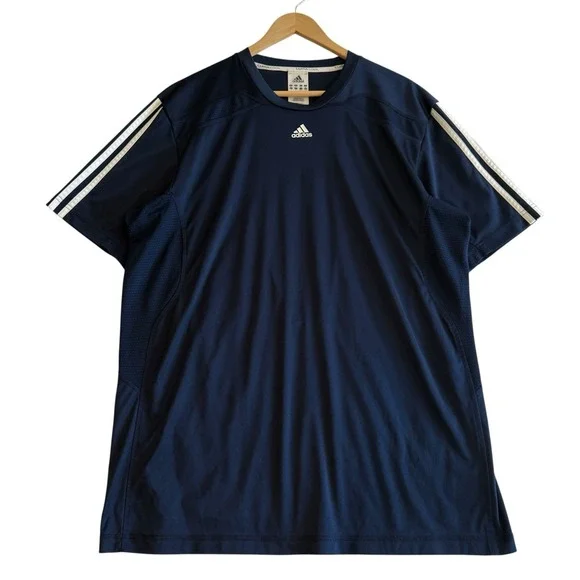 Adidas ClimaCool Short Sleeve‎ Blue White Stripes Athletic Gym Shirt XL #419