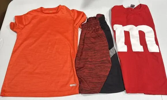 Lot of 3 T-Shirts & Pull On Short Boys Sz M Pullover Casual Everyday Orange Red
