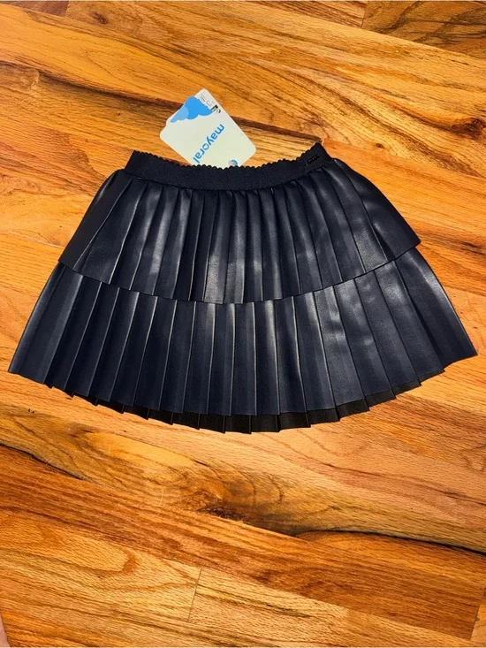 Mayoral Navy Pleated Faux-Leather Mini Skirt
