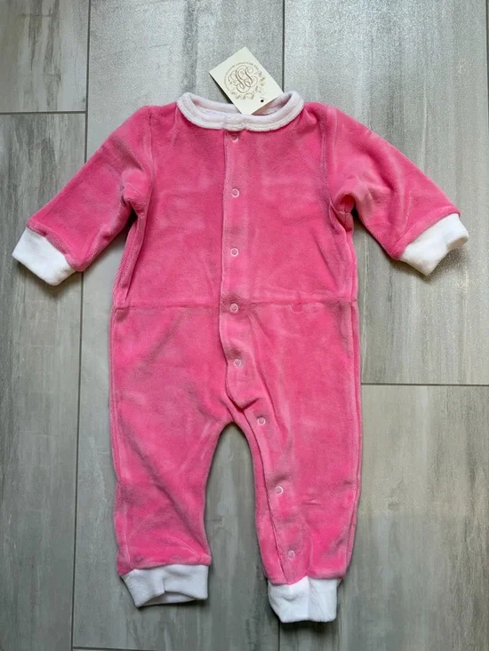 NWT TBBC Pink Cozy Velour Full Length Paxton Playsuit Jumpsuit Romper Girls 3-6M