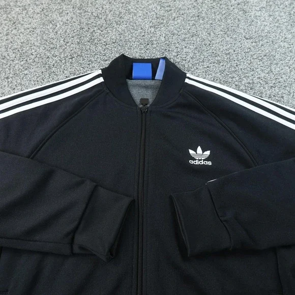 Adidas Jacket Mens L Black Firebird Trefoil Track Full Zip Athletic Coat Workout