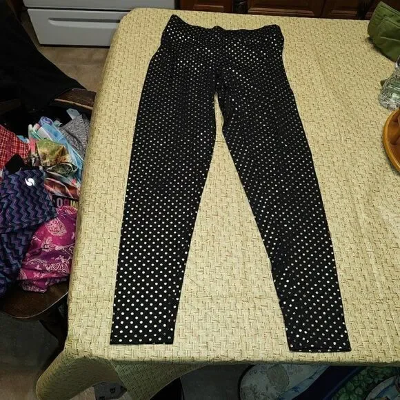 Justice Black Gold Polka Dot Leggings Size Girl's 14