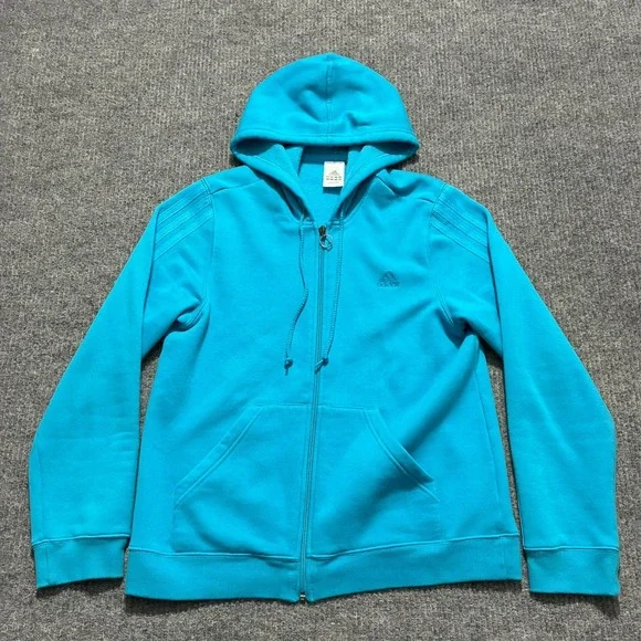 Vintage Adidas Mens Full Zip Hoodie Size Large Blue Logo Drawstring Jacket‎