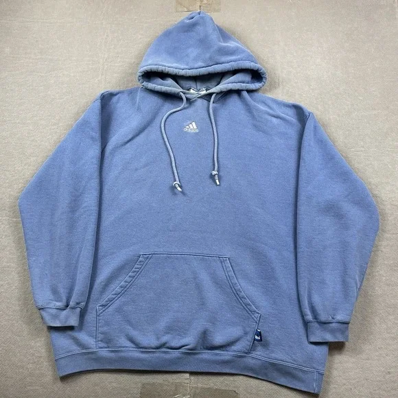 Vintage Adidas Sweatshirt Mens 2XL Blue Center Logo Pullover Hoodie USA Minimal‎