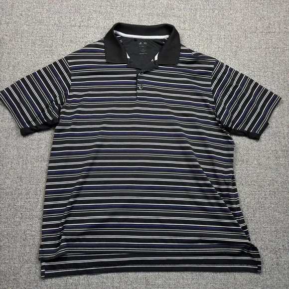 Adidas Golf ClimaCool‎ Mens XL Black Striped Short Sleeve Polo Shirt X22480