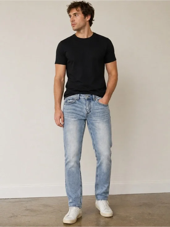 NWT True Religion Geno Big T Flap Slim Jeans 34x32 Light Blue