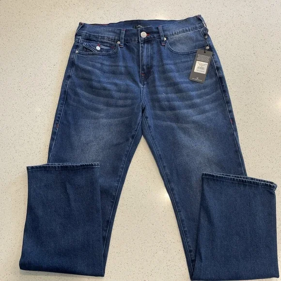 NWT True Religion‎ Jeans Ricky Mens Size 32x34 No Flap SN Relaxed Straight Blue