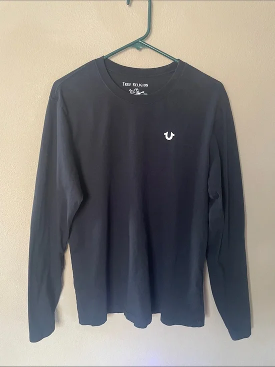 True Religion Black Long Sleeve Logo Crewneck Tee