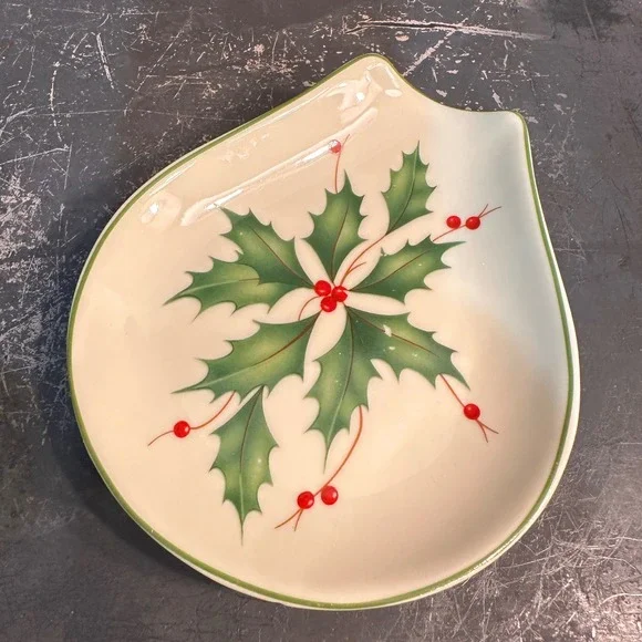 Lenox Holiday Spoon Rest Ivory Porcelain Holly Berry Christmas Kitchen Decor 5