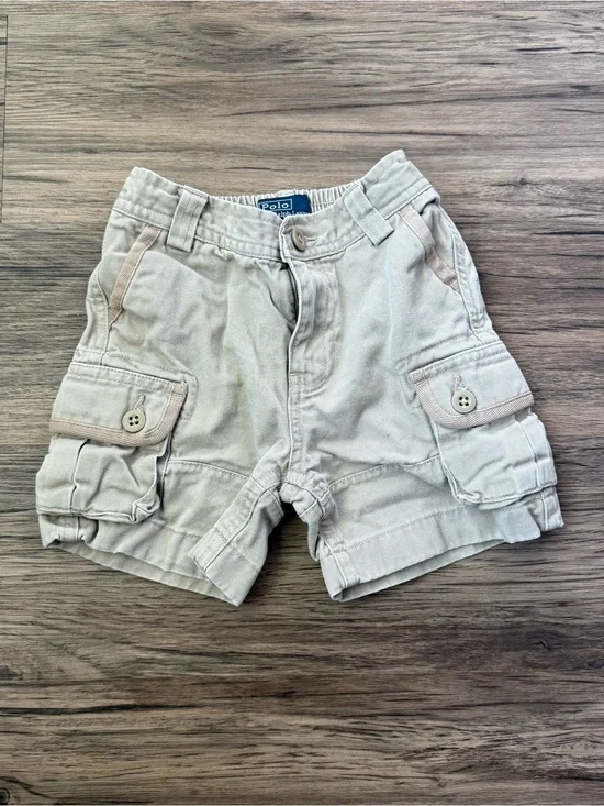 Polo Ralph Lauren Toddler Khaki Chino Cargo Shorts Elastic Waist Beige 18 Months