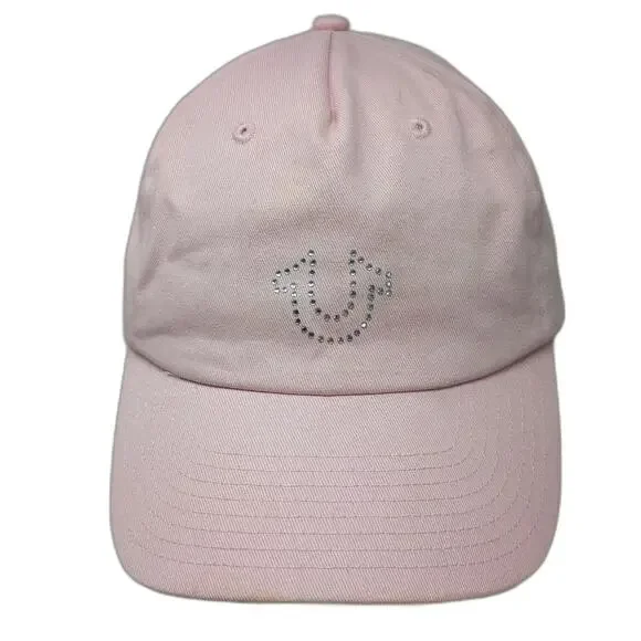 True Religion 5 Panel Pink One Size Hat Rhinestone Horseshoe Logo Bling Snapback