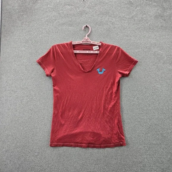 True Religion Men Shirt L Red Graphic Print Buddha Tour Logo Short  Sleeve READ