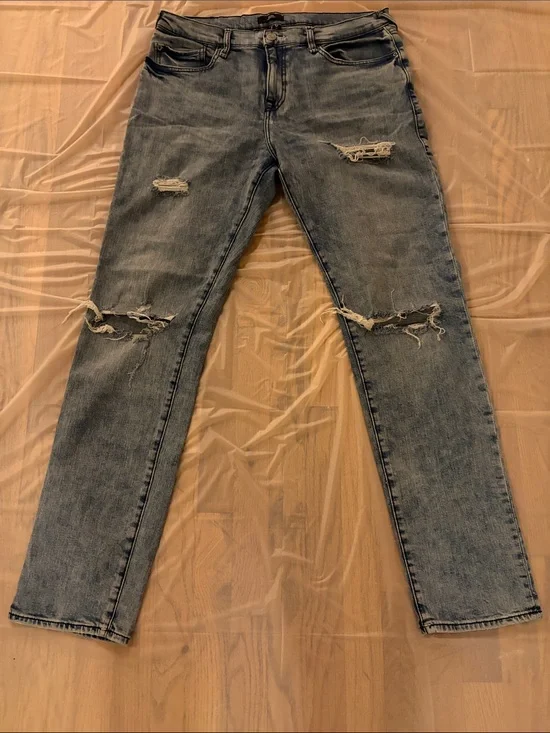 True Religion Men's Slim Straight Ripped Jeans - Medium Blue