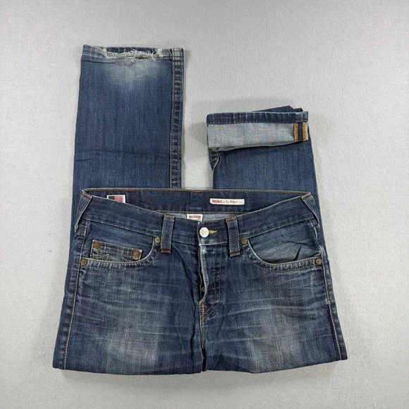Vintage True Religion Geno Jean Men 34 Medium Wash Selvedge Denim Button Fly USA