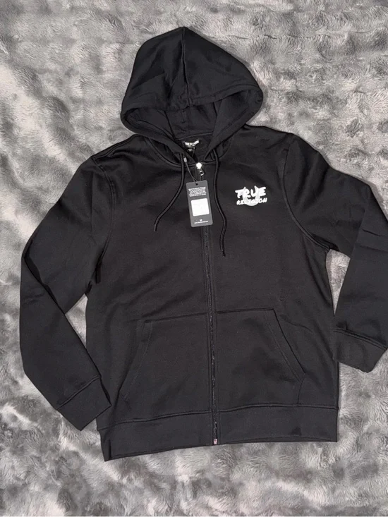 True Religion Black Full-Zip Hoodie Jacket with Logo